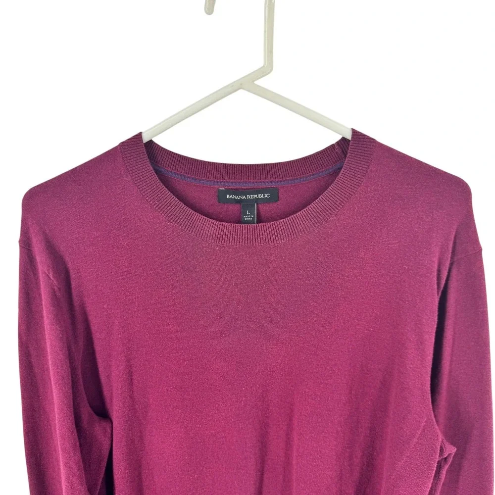 Banana Republic Mens Burgundy Cashmere Blend Crewneck Sweater Elbow Patches L‎